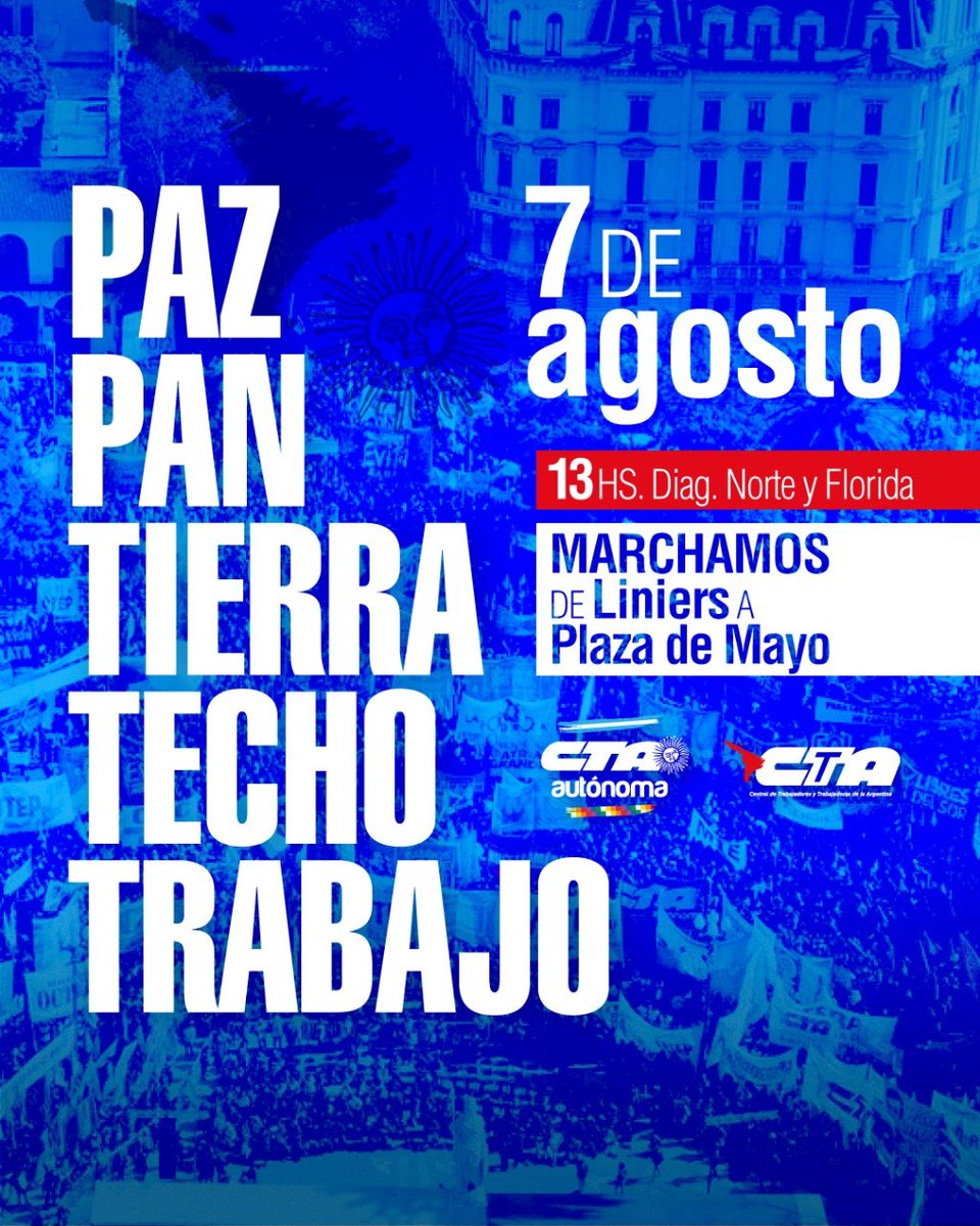 #SanCayetano 

📆Jueves 7 - 13hs
📍 Florida y Diagonal Norte

📢 Contra el hambre y el saqueo de Milei. 

Volvemos a las calles con las organizaciones del campo popular, en unidad y lucha, por una Argentina con justicia social.  

PAN, PAZ, TECHO, TIERRA Y TRABAJO