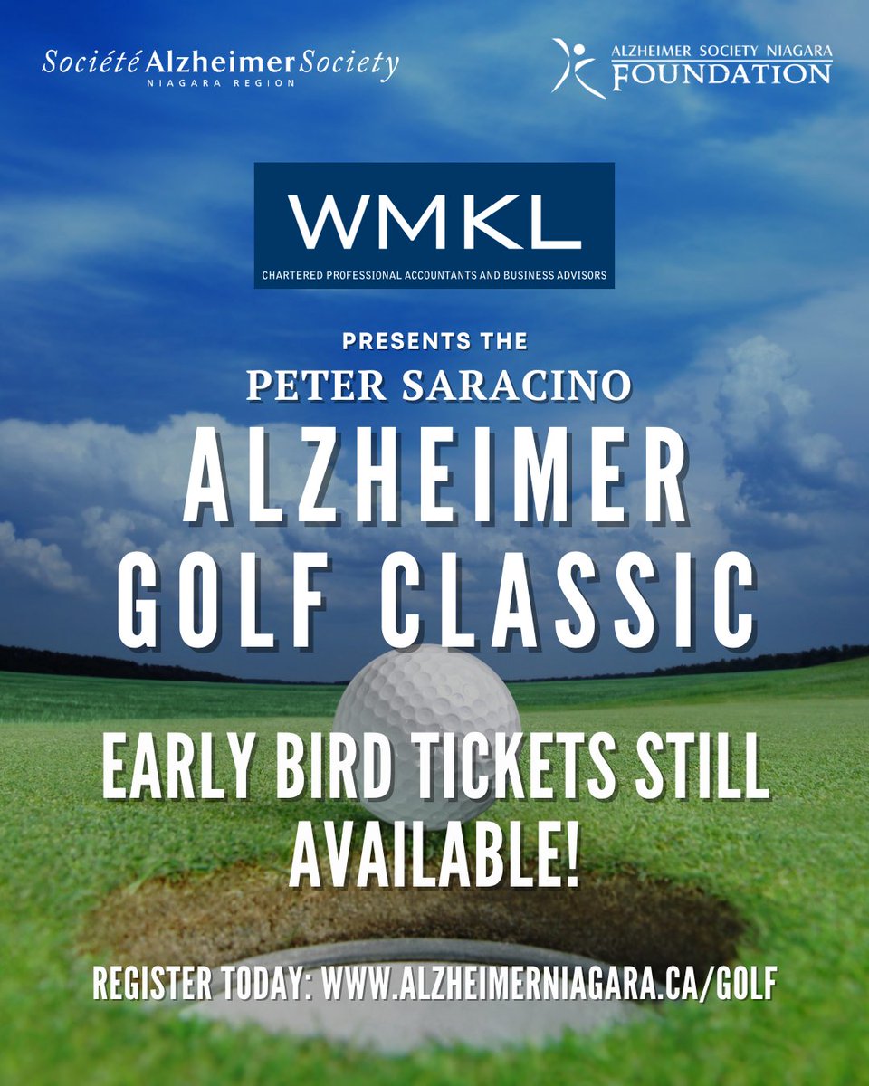 There's still time to purchase Early Bird tickets for the Peter Saracino Alzheimer Golf Classic, presented by <a href="/WMKL_LLP/">WMKL LLP</a>
⁠
Until August 19, tickets are only $250 per person
⁠
alzheimerniagara.ca/golf⁠

#AlzGolfClassic #AlzheimerNiagara #Charity #Golf #Fundraiser #Alzheimer