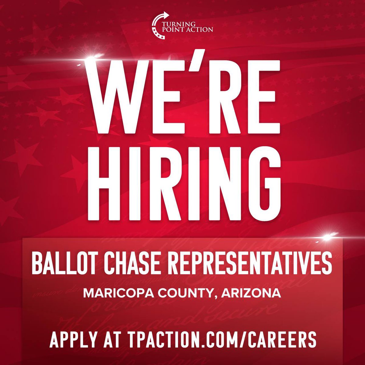 Preston Koyanagi (@prestoninaction) on Twitter photo COME WORK WITH US <a href="/TPAction_/">Turning Point Action</a>!!
Positions available across the Valley with more opening up across the entire state soon!
Go to TPAction.com/Careers and click on “Chase the Vote Arizona”
Message me with any questions!!
HELP SAVE STATE 48!!! COME WORK WITH US <a href="/TPAction_/">Turning Point Action</a>!!
Positions available across the Valley with more opening up across the entire state soon!
Go to TPAction.com/Careers and click on “Chase the Vote Arizona”
Message me with any questions!!
HELP SAVE STATE 48!!!