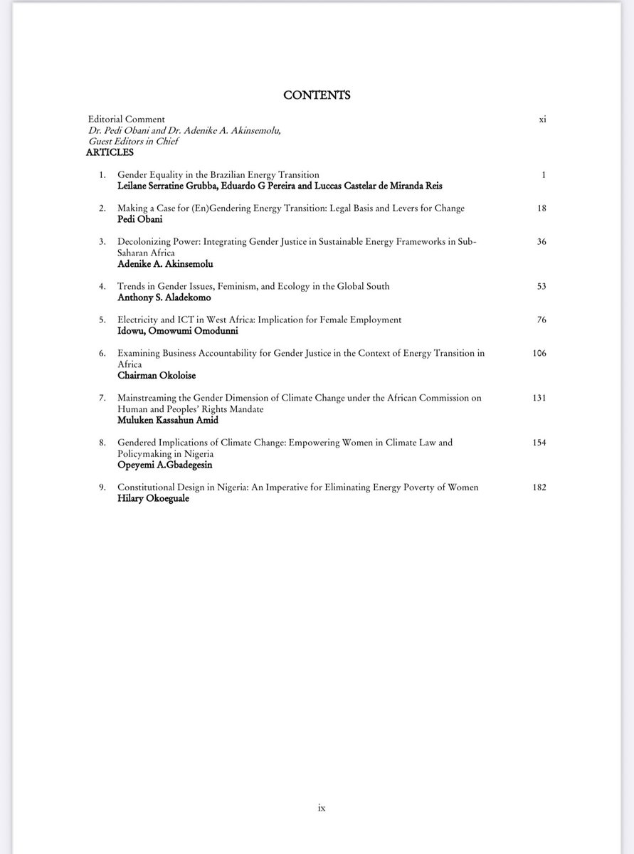 JSDLP Afe Babalola University (@jsdlpa) on Twitter photo The official launch of the Special Issue on โGender Justice and Energy Transition in the Global South,โ edited by Dr. <a href="/obanipedi/">Pedi Obani, PhD FHEA</a> and <a href="/adenikeakins/">Adenike Akinsemolu</a> was held last week at a webinar event organized by the <a href="/weildcmte_ilang/">Committee on Women, Int'l Law & Development ILA-NG</a>
Read the full issue here: ajol.info/index.php/jsdlโฆ The official launch of the Special Issue on โGender Justice and Energy Transition in the Global South,โ edited by Dr. <a href="/obanipedi/">Pedi Obani, PhD FHEA</a> and <a href="/adenikeakins/">Adenike Akinsemolu</a> was held last week at a webinar event organized by the <a href="/weildcmte_ilang/">Committee on Women, Int'l Law & Development ILA-NG</a>
Read the full issue here: ajol.info/index.php/jsdlโฆ