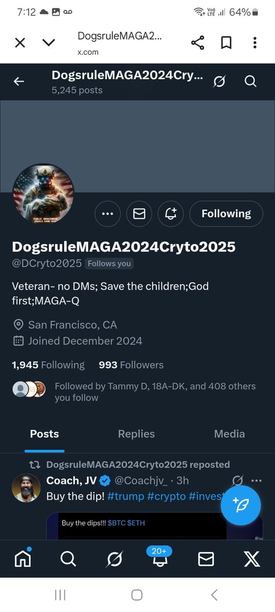 KJW (@hawkesbay69) on Twitter photo Let's boost and connect with this veteran, he will FB,please give <a href="/DCryto2025/">DogsruleMAGA2024Cryto2025</a> a F&R ๐ช๐ซถ๐๐ฅ๐ฏ๐บ๐ธ๐ซก Let's boost and connect with this veteran, he will FB,please give <a href="/DCryto2025/">DogsruleMAGA2024Cryto2025</a> a F&R ๐ช๐ซถ๐๐ฅ๐ฏ๐บ๐ธ๐ซก