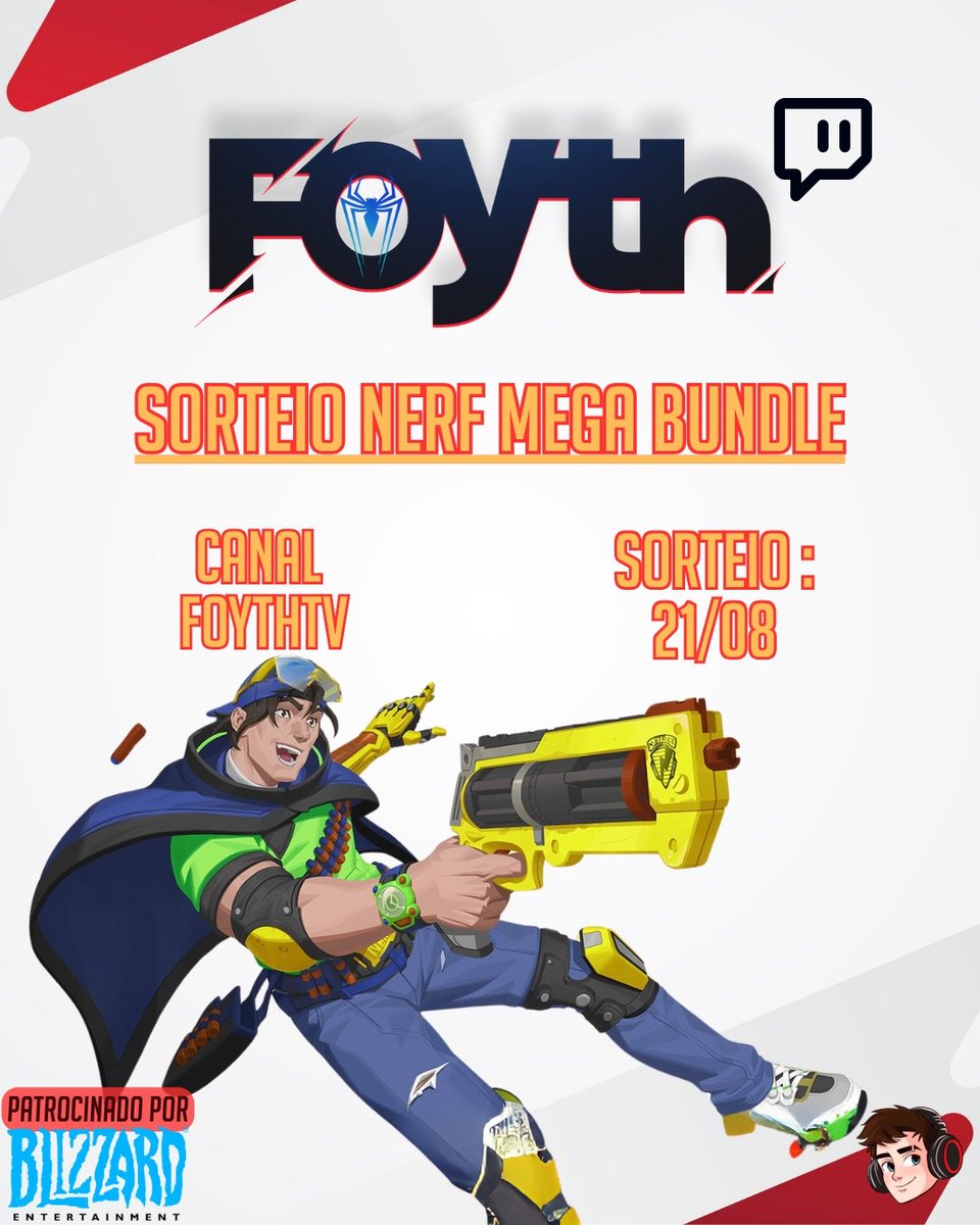 🎁 SORTEIO: NERF MEGA BUNDLE – OVERWATCH 2 🎁
📌 Requisitos:
🎮 Seguir na Twitch: twitch.tv/foythtv
🎮 Curtir + RT neste post

🗓️ Sorteio AO VIVO: 21/08 na Twitch (presença obrigatória!)

Agradeço a 
<a href="/OverwatchBrasil/">Overwatch</a> 💜
#OW2Season17  #OW2Brasil #OW2XNERF #OW2GIVEAWAY