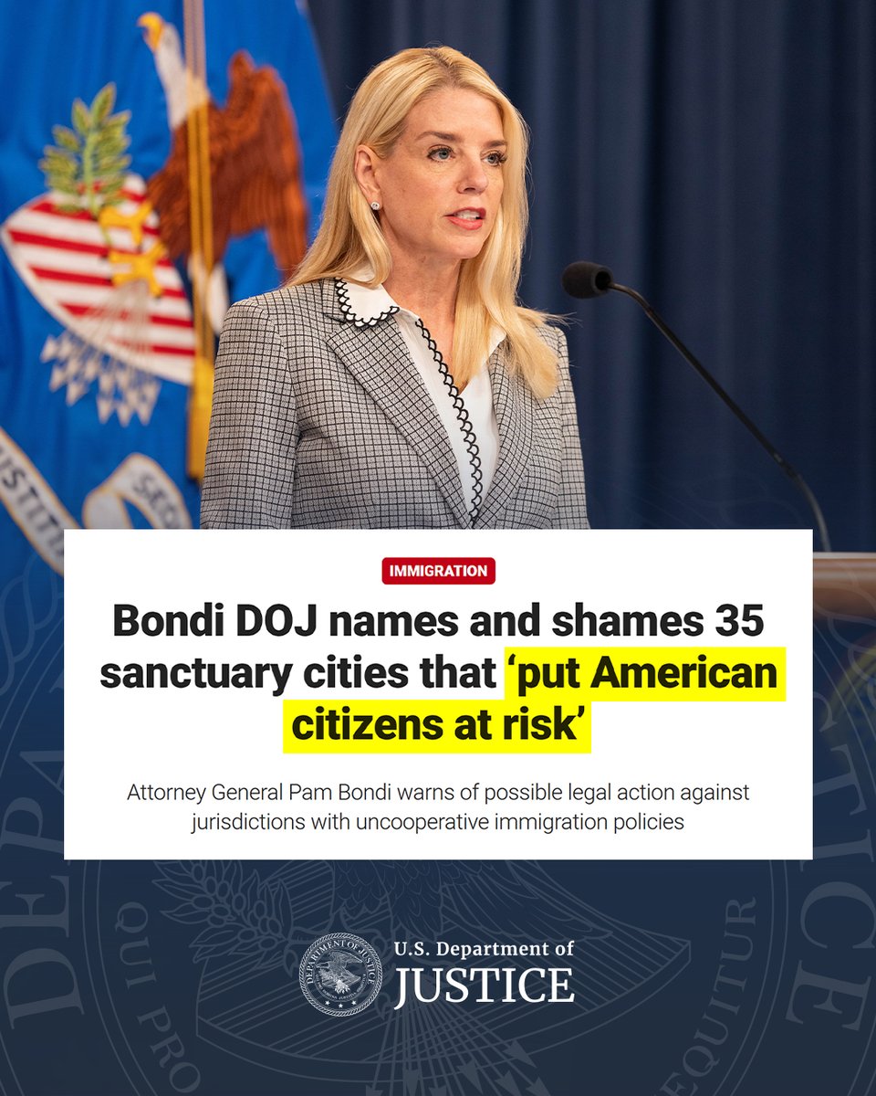 Today, the Justice Department published a list of states, cities, and counties identified as having policies, laws, or regulations that impede enforcement of federal immigration laws.

“Sanctuary policies impede law enforcement and put American citizens at risk by design,” said