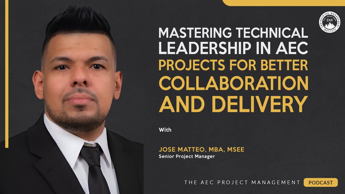 EngMgtInstitute's tweet image. 🔥 Why Technical Leadership Matters. In this week’s #AECProjectManagement podcast, Jose Matteo shares how strong technical leadership in AEC projects helps reduce rework, align schedules &amp;amp; drive better decisions. 🎧 Listen here: bit.ly/4oqx2ZK #ProjectDelivery #AEC