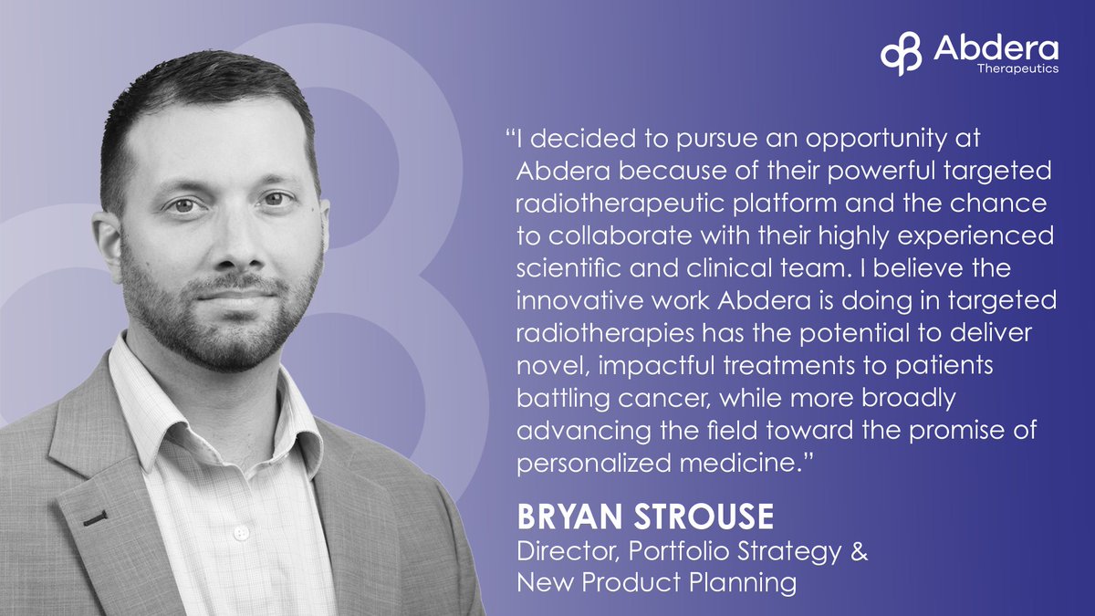 At Abdera, we’re building a community of innovators, leaders &amp; changemakers dedicated to advancing targeted #radiotherapeutics. With a deep understanding of #oncology drug development &amp; a clear vision for impact, Bryan is helping shape the future of our portfolio and the