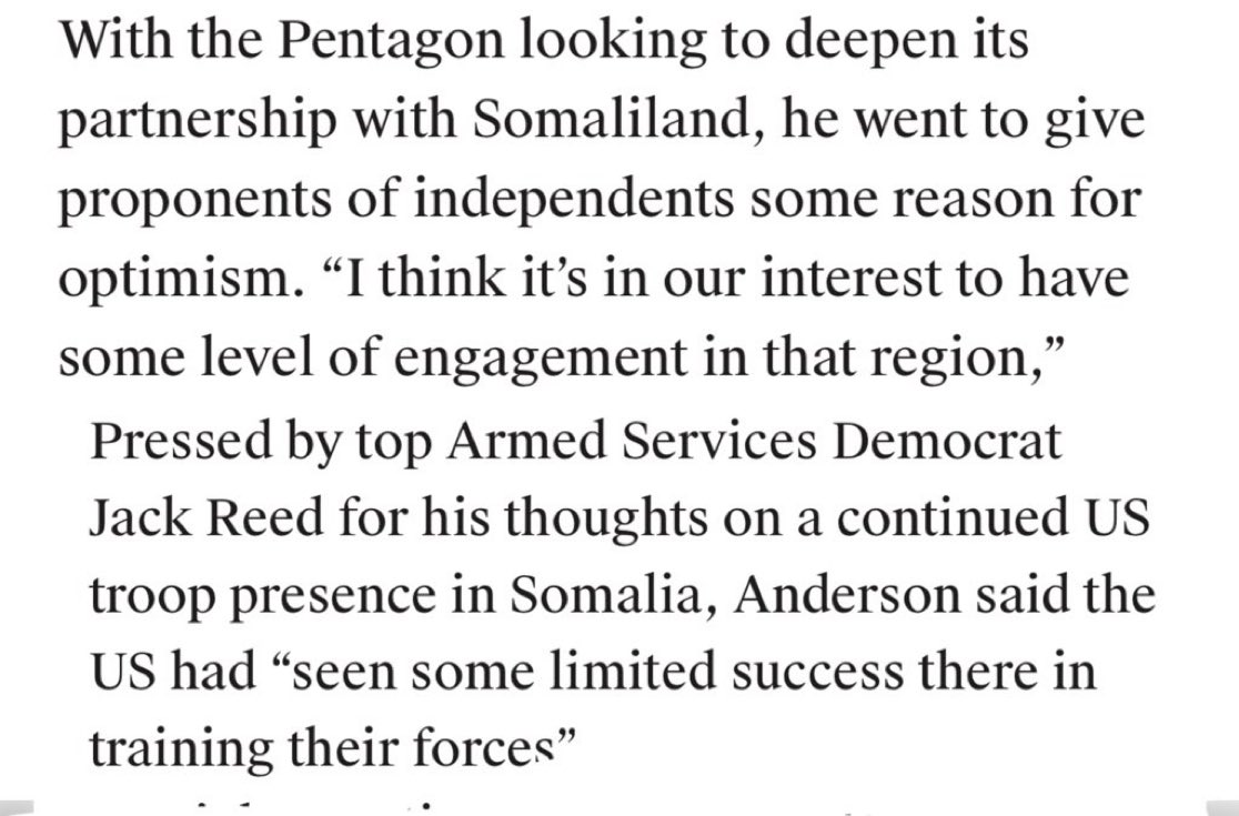 🚨 BREAKING:

Lt. Gen. Dagvin Anderson, the AFRICOM commander who withdrew over 13,000 U.S. troops from failed Somalia in 2020, is back to lead AFRICOM.

He says the US plans to deepen ties with Somaliland with Pentagon support, noting “limited success” in failed Somalia