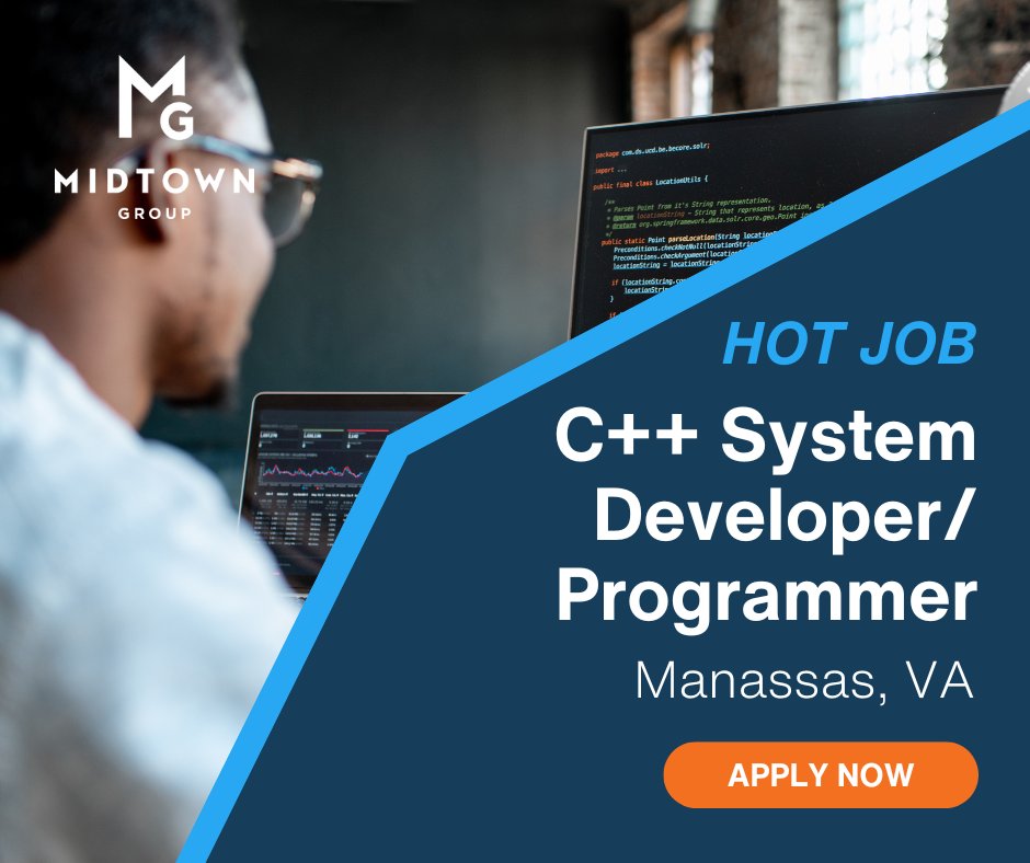 DCMidtownGroup's tweet image. Our client is looking for a C++ System Developer in Manassas, VA!
Apply today! themidtowngroup.com/wp-content/plu…
#cplusplus #cplusplusdeveloper #softwaredeveloper #developerjobs #techjobs #engineeringjobs #programmingjobs #techcareers #developeropportunity #itjobs