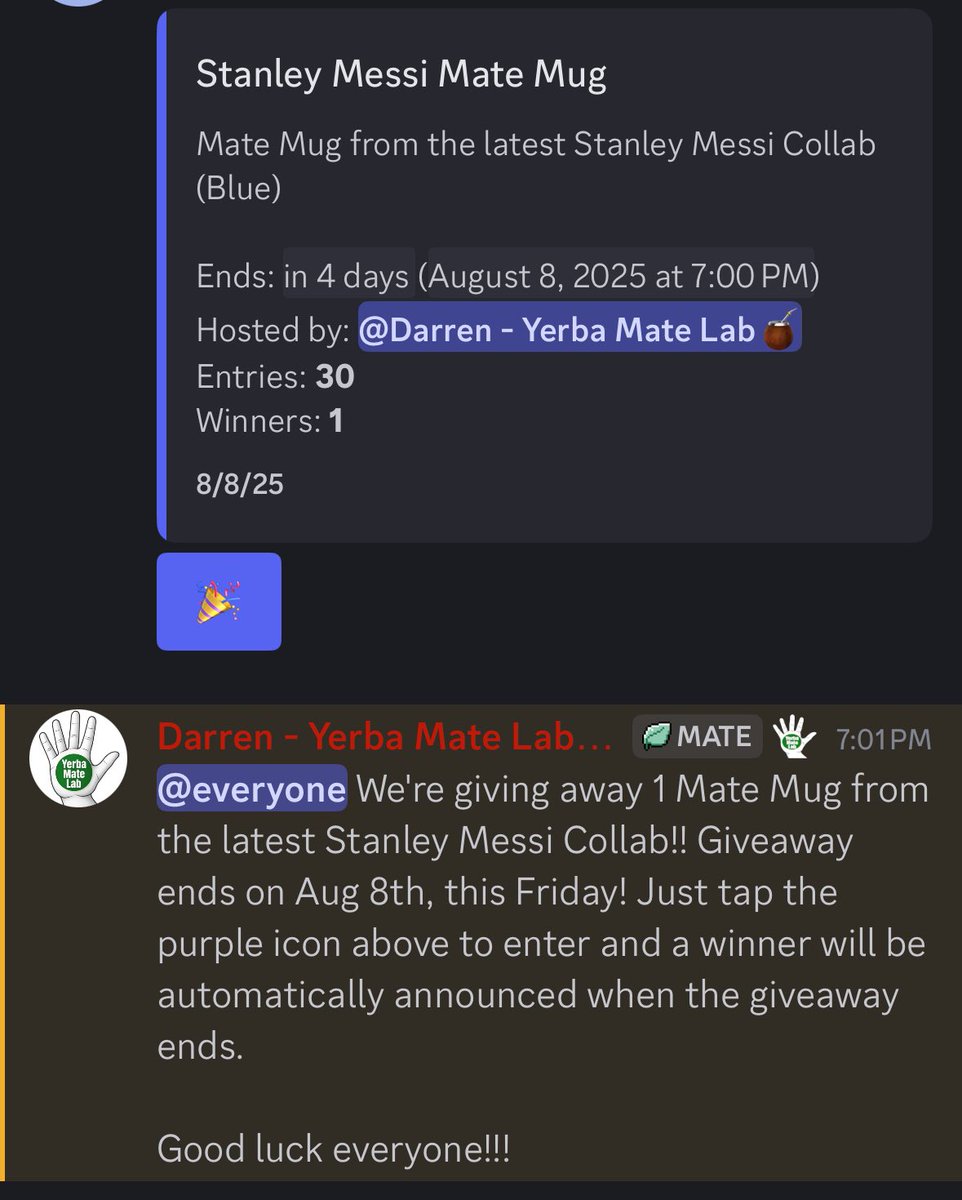 We just gave away two of the Mate Systems on our Discord, now we're giving away one of the Mate Mugs!🧉🎉

Join here to enter! discord.gg/FjK6HRcq

Winner will be chosen this Friday so don't miss out