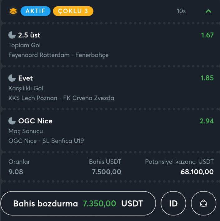 Barış Çetin (@bariscetinresmi) on Twitter photo 🔥SLOTJACK KUPON ZAMANI!!!!! 
⚽FEYENORD FENERBAHÇE
-  MS:  2.5 üst
⚽KKS LECH POZNAN - FK CRVENA ZVEZDA
- MS: KG VAR/
⚽OGC NİCE - BENFİCA
- MS: OGC NİCE KAZANIR/
🦇 TOPLAM 9.08 ORAN 🦇
🍀KUPON GELİRSE RT YAPAN 5 KİŞİYE ROLL KASASI!
🚨SPORTSBETE HALA KAYIT OLMADIYSAN : 🔥SLOTJACK KUPON ZAMANI!!!!! 
⚽FEYENORD FENERBAHÇE
-  MS:  2.5 üst
⚽KKS LECH POZNAN - FK CRVENA ZVEZDA
- MS: KG VAR/
⚽OGC NİCE - BENFİCA
- MS: OGC NİCE KAZANIR/
🦇 TOPLAM 9.08 ORAN 🦇
🍀KUPON GELİRSE RT YAPAN 5 KİŞİYE ROLL KASASI!
🚨SPORTSBETE HALA KAYIT OLMADIYSAN :