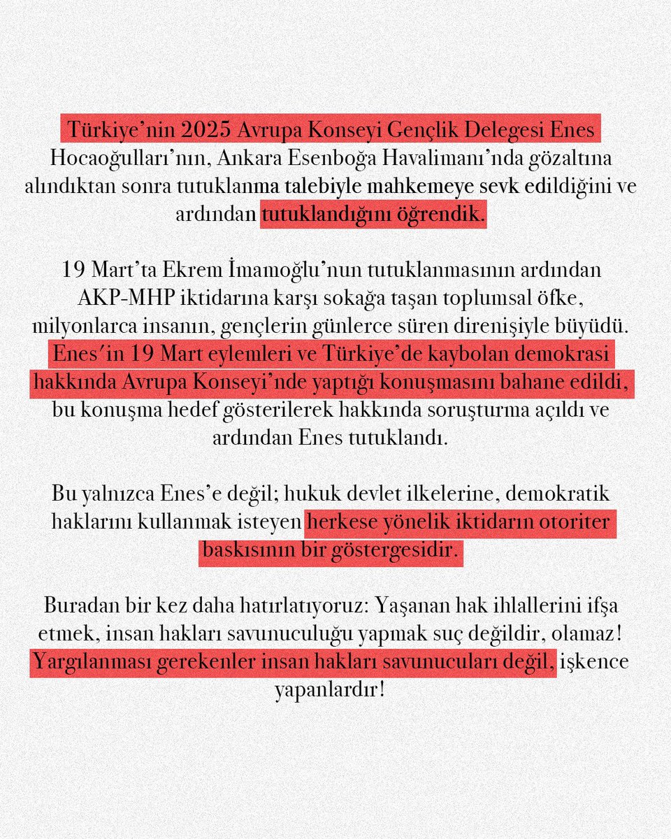 odtulgbti's tweet photo. Enes’in sözlerini bir kez daha buradan yineliyoruz:

“Türkiye’de demokrasiyi kurtarmak için zamanımız tükenirken, size şunu söyleyeyim: Eğer bir uyanış çağrısı arıyorsanız, o çağrı burada.” https://t.co/nRq5Wk092r