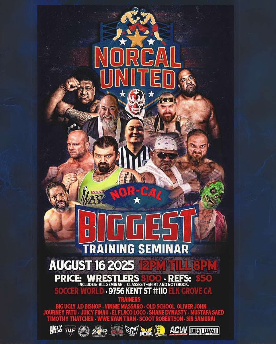 El Flaco Loco (@luchalibremafia) on Twitter photo Looking forward to seeing so many from the wrestling community for this full day of learning!
<a href="/UglyDojo/">Ugly Dojo</a> <a href="/twfwrestling/">Total Wrestling Federation</a> <a href="/ACWLive/">Action Coast Wrestling</a> <a href="/WCProOfficial/">West Coast Pro</a> <a href="/EBPWrestling/">East Bay Pro Wrestling</a> <a href="/209DragonsDen/">209_Dragons_Den</a> Looking forward to seeing so many from the wrestling community for this full day of learning!
<a href="/UglyDojo/">Ugly Dojo</a> <a href="/twfwrestling/">Total Wrestling Federation</a> <a href="/ACWLive/">Action Coast Wrestling</a> <a href="/WCProOfficial/">West Coast Pro</a> <a href="/EBPWrestling/">East Bay Pro Wrestling</a> <a href="/209DragonsDen/">209_Dragons_Den</a>