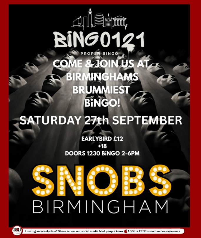B31Voices's tweet image. #SWBrumEVENTS – Bing0121 Proper Bingo!
INFO/BOOK: 👉👉 bvoices.uk/4mnJhnS

📅 Sat 27h Sept
🕖 12:30pm - 6pm
📍 SNOBS
💷 £12
👤 18+
ℹ️ Expect BANGERS, MAYHEM, PRIZES...oh and even BINGO!

-
#B31VoicesSupportingLocal
#Bingo
#Snobs
#AdultsOnly
#Birmingham
 @snobsnightclub