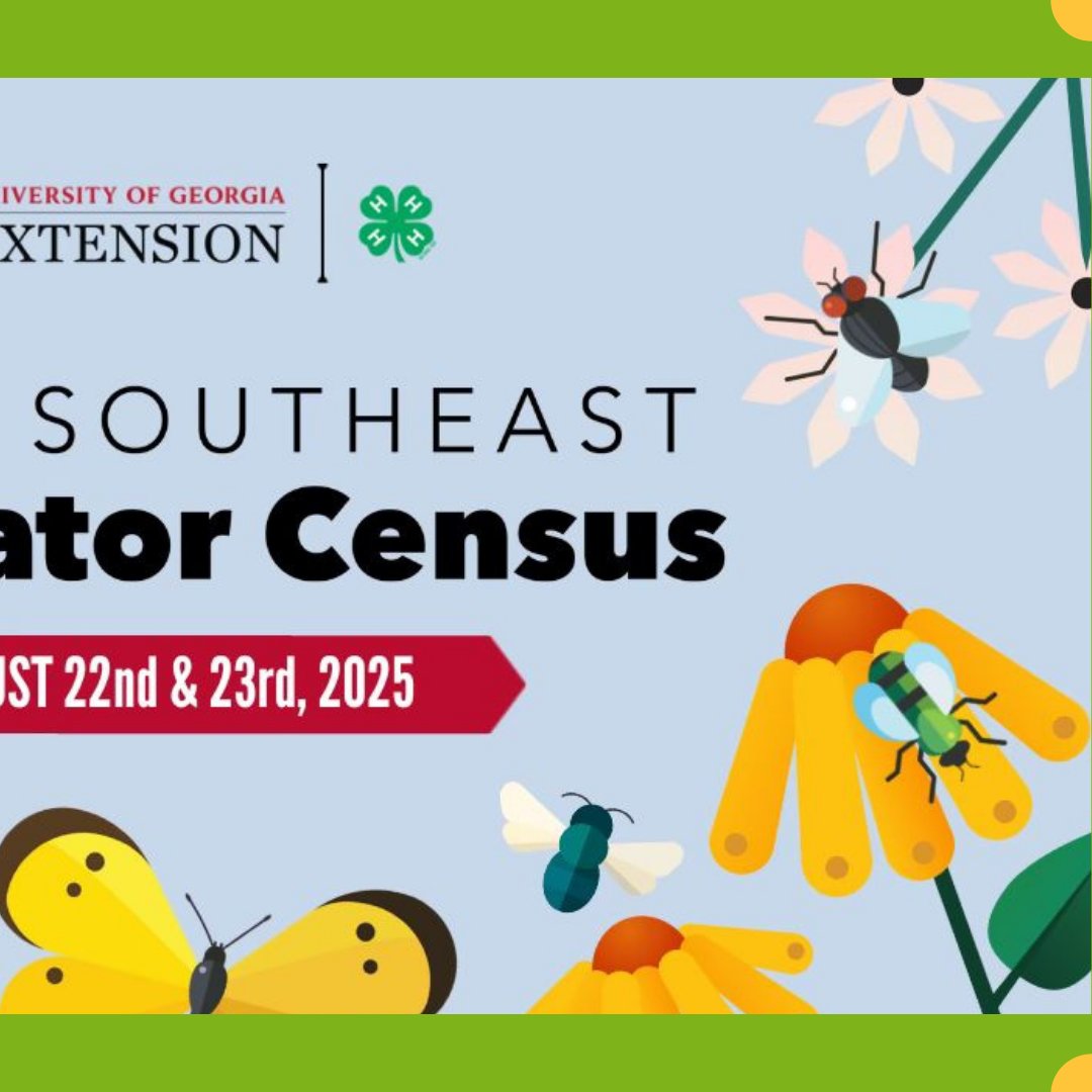 Please join us Aug 22nd &amp; 23rd, 12-2pm, to
participate in the 2nd annual Great South East
Pollinator Census. You do not need to be an entomologist to join; only basic insect ID skills. Come help protect the Southeast's pollinators one count at a time! 🐞🐝🐛🦋