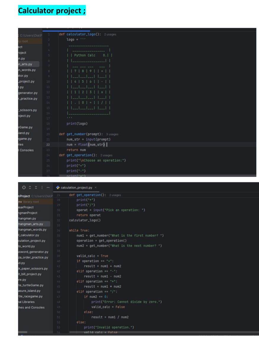 Dia_Rao7's tweet image. built a simple Python calculator! 🐍
Shows a cool calculator logo
Asks for numbers & operations
Supports +, -, *, /
Lets you keep calculating with the result or start fresh
@a_daneshyar @f_forough @CodeToInspire
#Python #Coding #BeginnerProject #LearnToCode