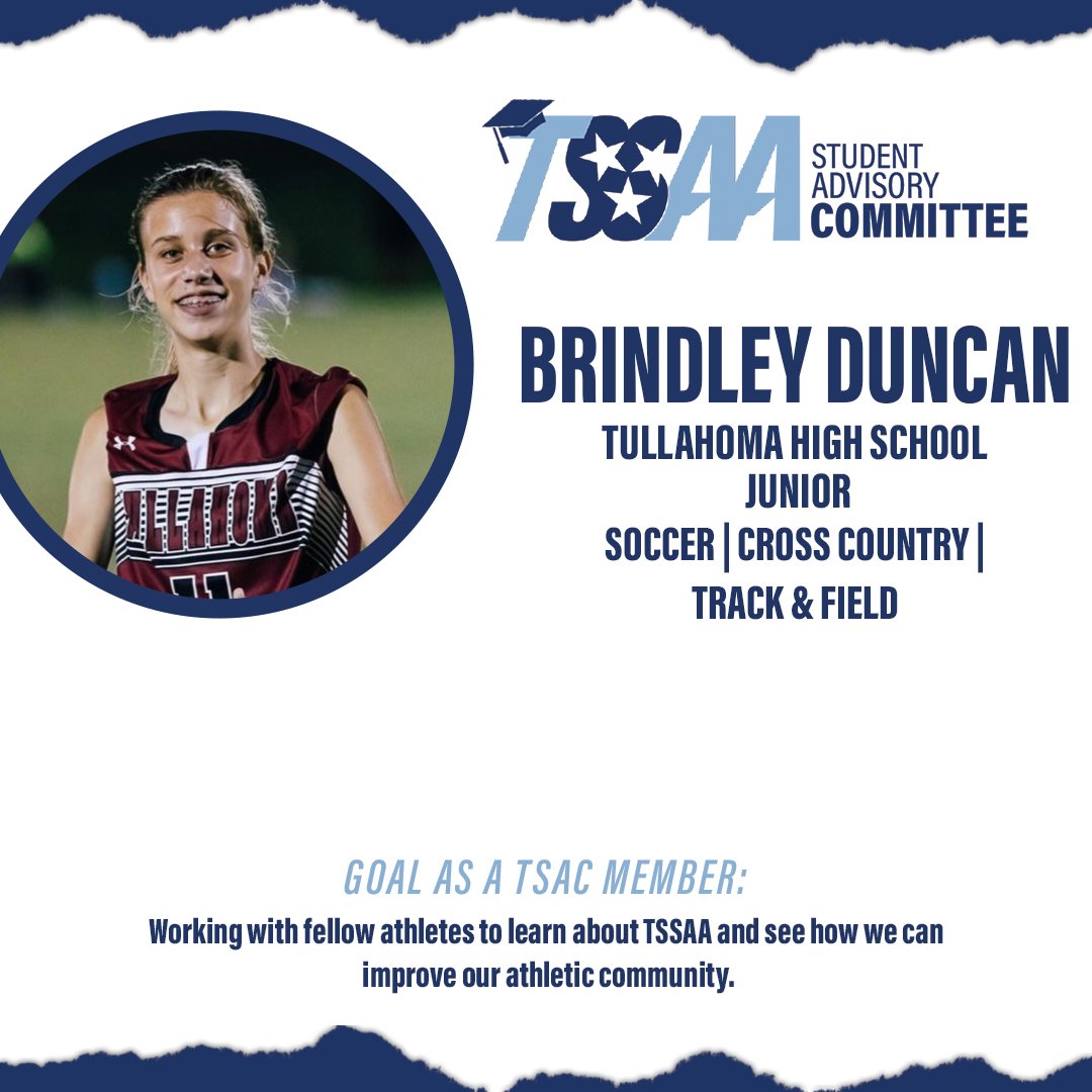 📚TSAC Member Spotlight📚

Meet Brindley Duncan! A Tullahoma High School student-athlete serving on this year's Student Advisory Committee!