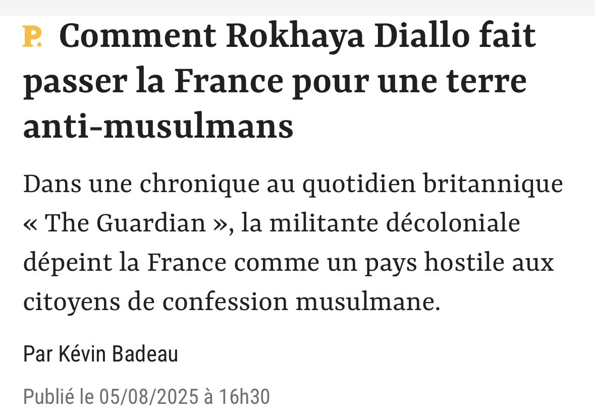 Lettre ouverte à Rokhaya Diallo

Rokhaya Diallo,

Vous avez encore frappé. Cette fois, vous avez choisi les colonnes du quotidien britannique The Guardian pour déverser votre discours habituel, présenter la France comme une terre hostile aux musulmans, un pays où les citoyens de