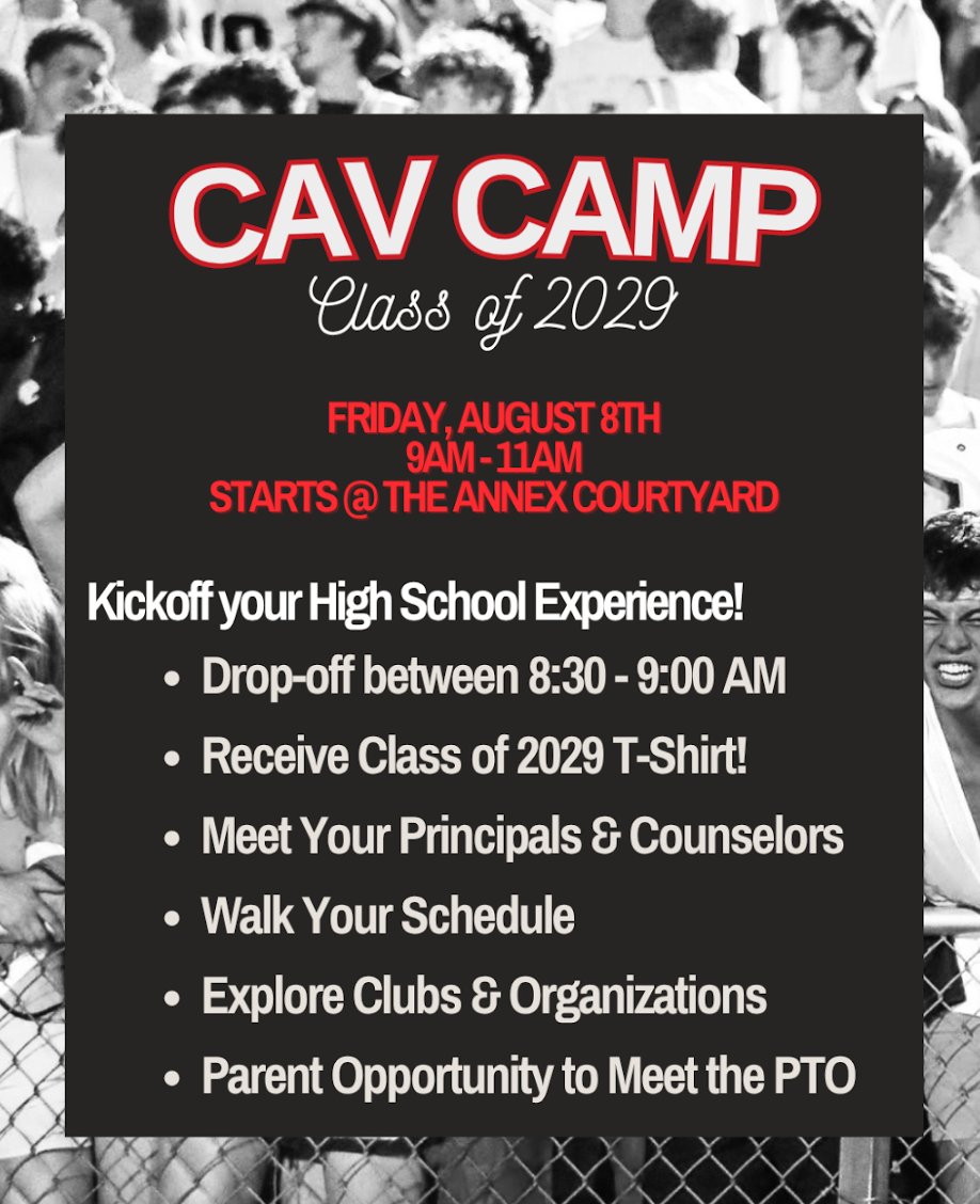 Class of 2029, mark your calendars! LTHS Cav Camp - First Ride is Friday, Aug 8th 9am-11am!