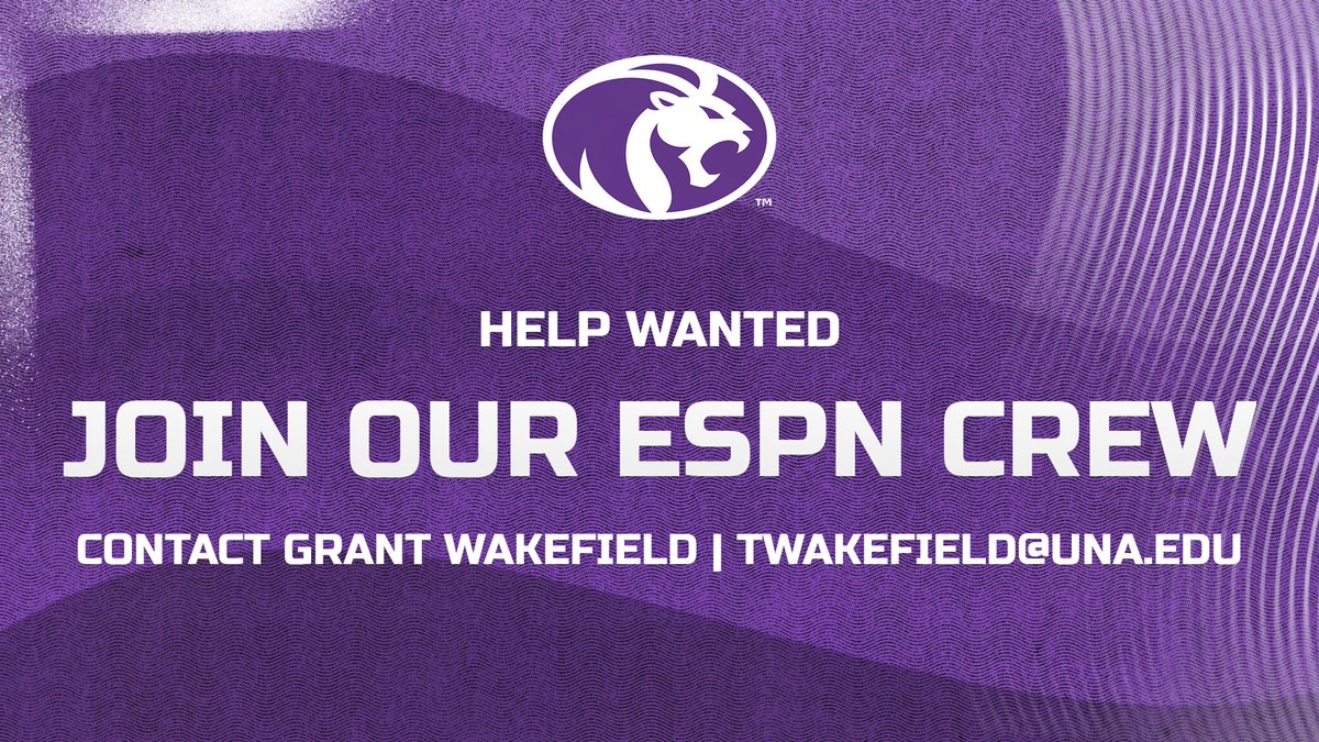 North Alabama Athletics (@unaathletics) on Twitter photo 🚨 CALLING ALL STUDENTS 🚨
We are looking for student workers to join our ESPN crew this season, including camera, audio, replay and graphic workers.
Email twakefield@una.edu for more info!
#RoarLions 🦁 🚨 CALLING ALL STUDENTS 🚨
We are looking for student workers to join our ESPN crew this season, including camera, audio, replay and graphic workers.
Email twakefield@una.edu for more info!
#RoarLions 🦁