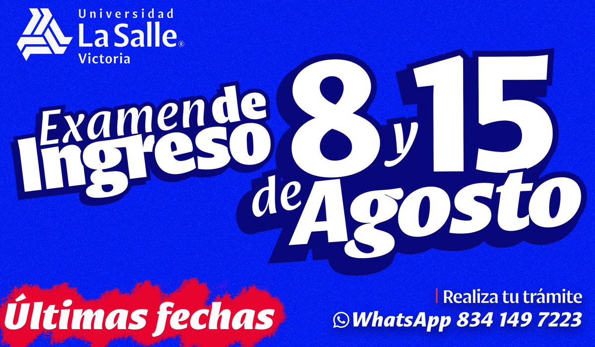 ¡Últimas fechas! 

Iniciamos clases el 18 de agosto 📚 

✍🏻 Realiza tu registro aquí: 

docs.google.com/forms/d/e/1FAI…

La Salle... ¡Profesionales con Valor!

#QuieroSerDeLaSalle #CdVictoria