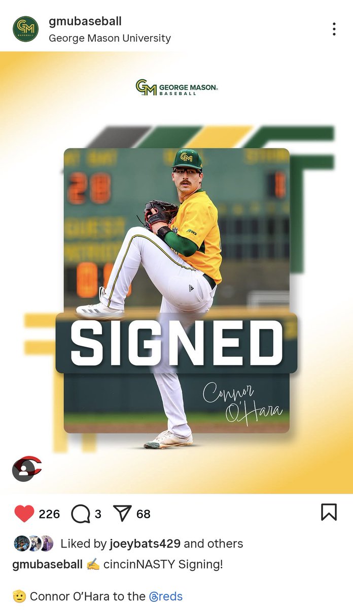 Congratulations to my cousin Connor O'Hara for signing with the Cincinnati Reds. Best of luck big dog. I hope me and your brother are next! 👍