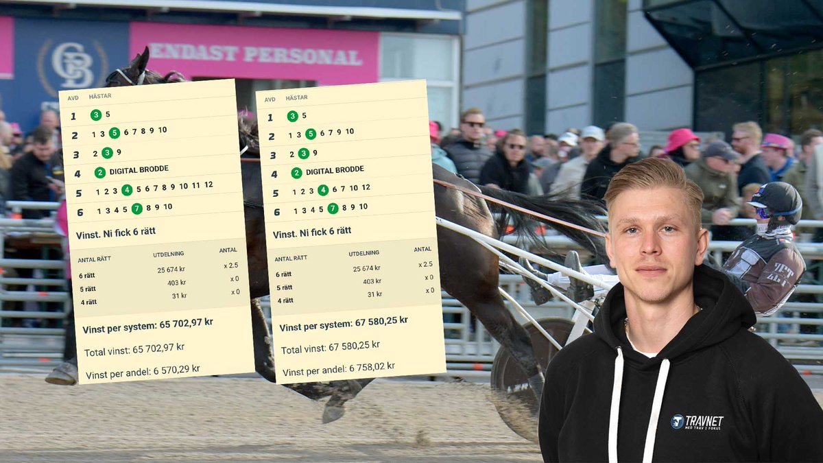 BERGMAN MED TVÅ SYSTEM IN! 

ÖVER 130.000:- INSPELAT! 🤑

Oliver var riktigt på hugget under kvällens jackpot från Jägersro, och prickade full pott på två av sina system!! 🤩

Nu laddar vi för V86 imorgon. Rygga våra andelar 👇

ATG.se/hogkvarteret