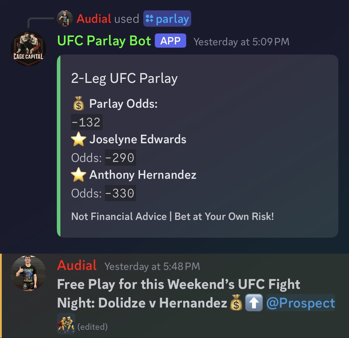 #UFCFightNight Free Play #1🤝

Our new UFC AI Software generated +8.93U last week💰 Looking to keep riding the high and reach 9/9 on profiting MMA events.

10/10 Coming Soon!🍻
#UFCVegas109 #UFCFreePlay #UFCAI