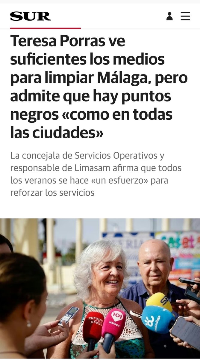 Puntos negros dice al más puro estilo de M.Rajoy cuando el prestige, que decía que eran unos hilitos finos y estaba toda la costa gallega inundada de fuel.
No Sra. Porras, no son puntos negros, es mierda acumulada por una muy mala gestión suya.
<a href="/malaga/">Ciudad de Málaga</a>