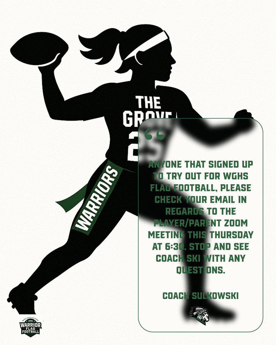 Informational Meeting this Thursday Night via Zoom at 6:30pm. If you did not receive the link, please stop by and see Coach Sulkowski in his room tomorrow.