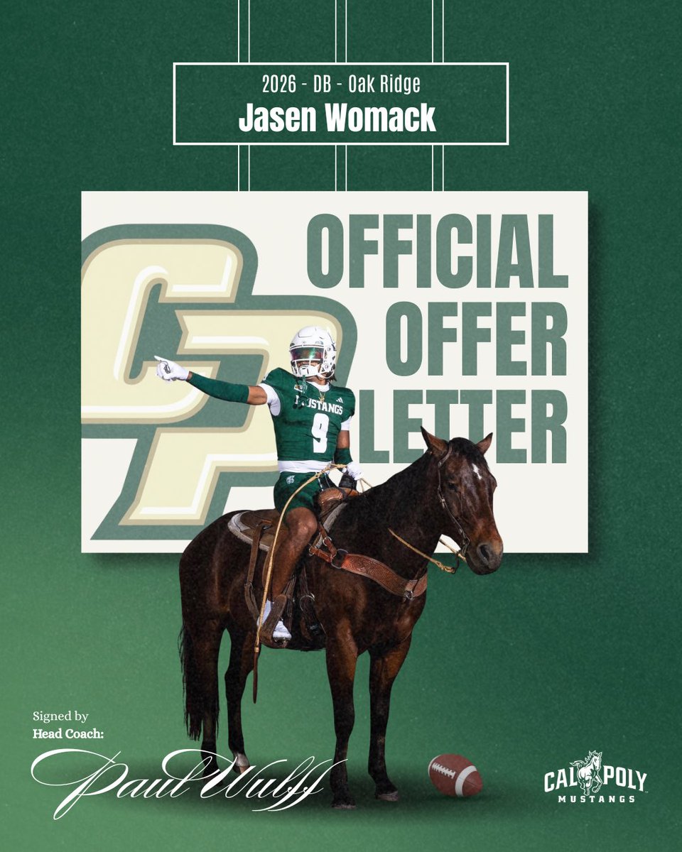 Jasen Womack 3⭐️ (@jasen_womack) on Twitter photo Official! I am so grateful and I am glad to be apart of Cal Poly! Go Stangs 🐎🐎
<a href="/coachtoakridge/">Casey Taylor</a> <a href="/CoachTTMP/">5 ⭐ Coach T Dubb TMP 🏁 🐐</a> <a href="/BThompson_BT/">Brandyn Thompson</a> <a href="/CodyvonAppenCP/">Cody vonAppen</a> <a href="/CoachWulff/">Paul Wulff</a> <a href="/CoachRomeroCP/">Keegan Romero</a> <a href="/CoachMHazelwood/">Matty Hazelwood</a> <a href="/CoachTSturdy/">Todd Sturdy</a> <a href="/coachjmusky/">Joey Muscarella</a> Official! I am so grateful and I am glad to be apart of Cal Poly! Go Stangs 🐎🐎
<a href="/coachtoakridge/">Casey Taylor</a> <a href="/CoachTTMP/">5 ⭐ Coach T Dubb TMP 🏁 🐐</a> <a href="/BThompson_BT/">Brandyn Thompson</a> <a href="/CodyvonAppenCP/">Cody vonAppen</a> <a href="/CoachWulff/">Paul Wulff</a> <a href="/CoachRomeroCP/">Keegan Romero</a> <a href="/CoachMHazelwood/">Matty Hazelwood</a> <a href="/CoachTSturdy/">Todd Sturdy</a> <a href="/coachjmusky/">Joey Muscarella</a>