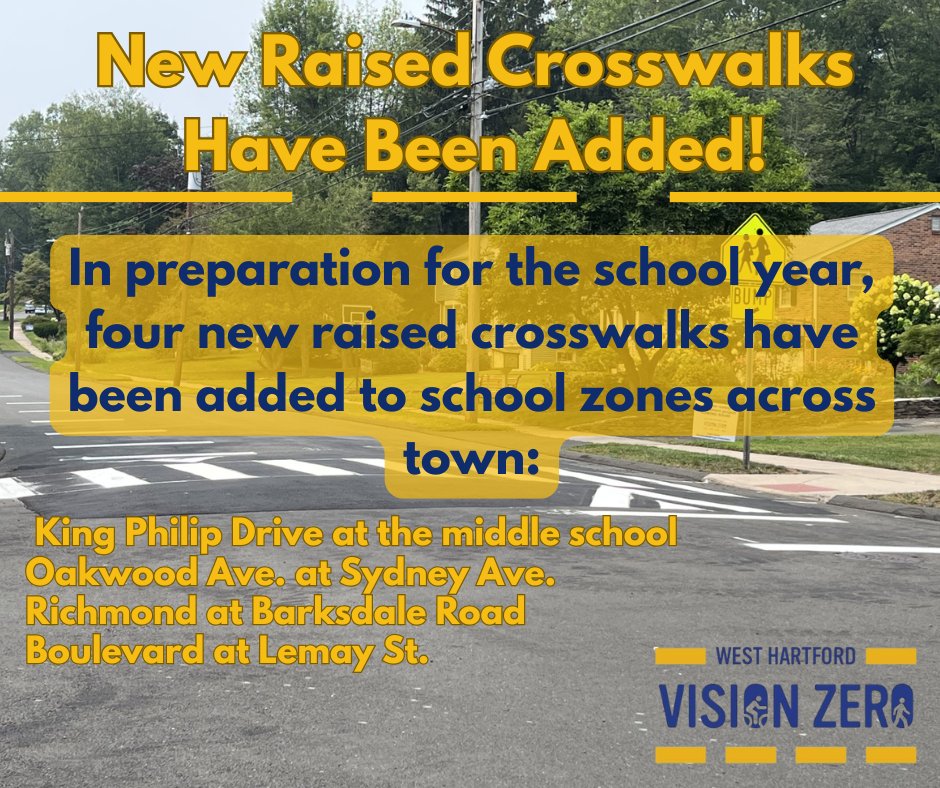 Raised Crosswalks help control speed, increase pedestrian visibility and make pedestrian crossing safer for everyone. #whvisionzero