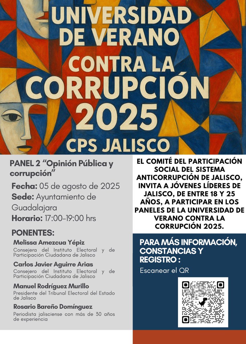 cpsseajal (@cpsseajal) on Twitter photo 🔔HOY a las⏰17:00 h
💬Universidad de Verano Contra la Corrupción 2025. Panel 2 "Opinión Pública y corrupción”.
👥 Melissa Amezcua, <a href="/caguirrearias/">Carlos Aguirre Arias</a>, <a href="/manuelmurillo77/">Manuel Rodríguez Murillo</a>, <a href="/charobareno/">Charo Bareño</a>, <a href="/Gtinajero5/">Gilberto Tinajero</a>
🙌🏼Acompáñanos
📍Salón Ex Regidoras.
Palacio Municipal <a href="/GuadalajaraGob/">Gobierno de Guadalajara</a> 🔔HOY a las⏰17:00 h
💬Universidad de Verano Contra la Corrupción 2025. Panel 2 "Opinión Pública y corrupción”.
👥 Melissa Amezcua, <a href="/caguirrearias/">Carlos Aguirre Arias</a>, <a href="/manuelmurillo77/">Manuel Rodríguez Murillo</a>, <a href="/charobareno/">Charo Bareño</a>, <a href="/Gtinajero5/">Gilberto Tinajero</a>
🙌🏼Acompáñanos
📍Salón Ex Regidoras.
Palacio Municipal <a href="/GuadalajaraGob/">Gobierno de Guadalajara</a>