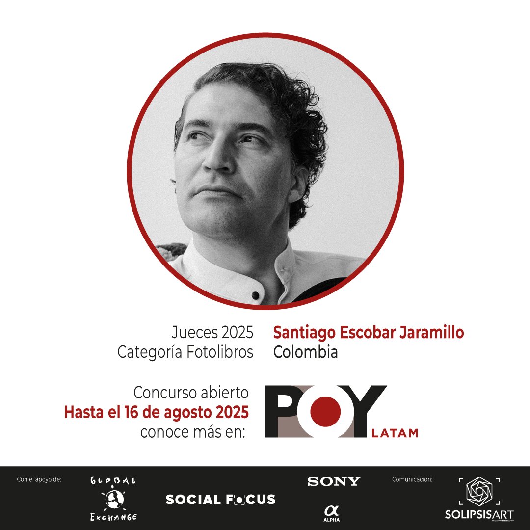 🔴  Jueces: Fotolibros

📷  Santiago Escobar-Jaramillo [🇨🇴]
Editor en <a href="/RayaEditorial/">RayaEditorial</a> y AñZ. Fundador de 20 Fotógrafos y RadioFoto. Premiado en POY Latam, PhMuseum, LensCulture y PhotoVogue.

📢   Participa hasta el 16 de agosto: site.picter.com/poylatam-2025

Comunicación: <a href="/SolipsisArt/">SolipsisArt Ecuador</a>