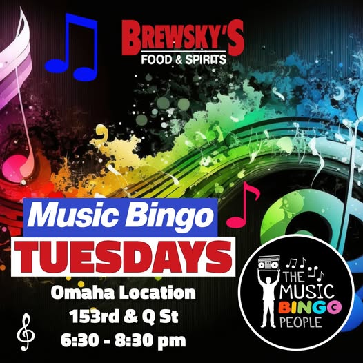 Family friendly Music Bingo at our Omaha location on 153rd &amp; Q starting at 6:30 with The Music Bingo People. Fun for all ages so bring in the family for this free to play game! Get a bingo and win a prize.
#themusicbingopeople #musicbingo #musicbingoomaha #brewskysomaha