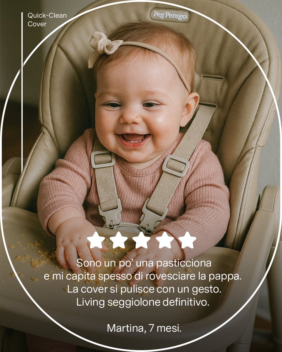 SanitariaDream's tweet image. &quot;Sono un pò pasticciona e mi capita spesso di rovesciare la pappa.

La cover si pulisce in un gesto.

Living seggiolone definitivo.”

Martina, 7 mesi.

Vieni a scoprire in negozio Living di @pegperego_it

#PegPerego #LivingPegPerego