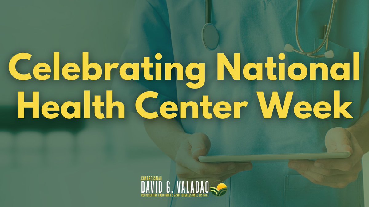 Rep. David Valadao (@repdavidvaladao) on Twitter photo As a member of the Congressional Community Health Center Caucus, I’m honored to introduce a resolution recognizing National Health Center Week and the critical role Community Health Centers (CHCs) play in communities like CA-22. As a member of the Congressional Community Health Center Caucus, I’m honored to introduce a resolution recognizing National Health Center Week and the critical role Community Health Centers (CHCs) play in communities like CA-22.