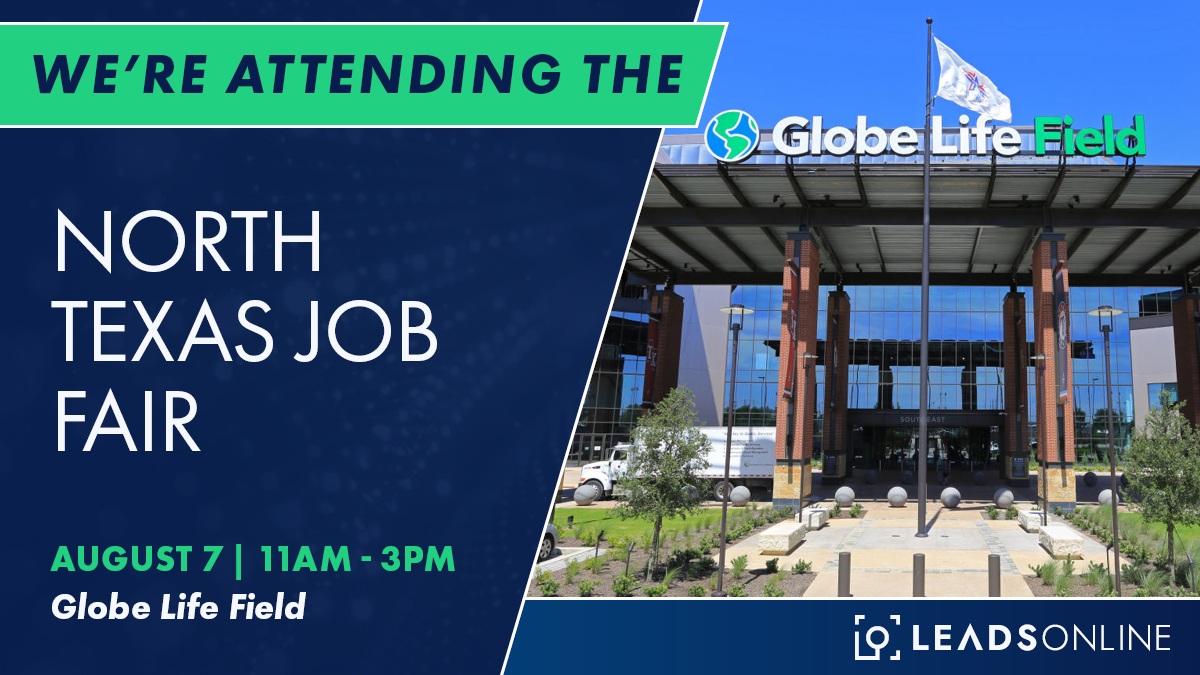 On Thursday, we'll be at the North Texas Job Fair at Globe Life Field!

If you're interested in a career at LeadsOnline, sign up to attend the job fair today: ow.ly/QPI150WAkVT

#Careers #LifeatLeads #LeadsOnline #Networking