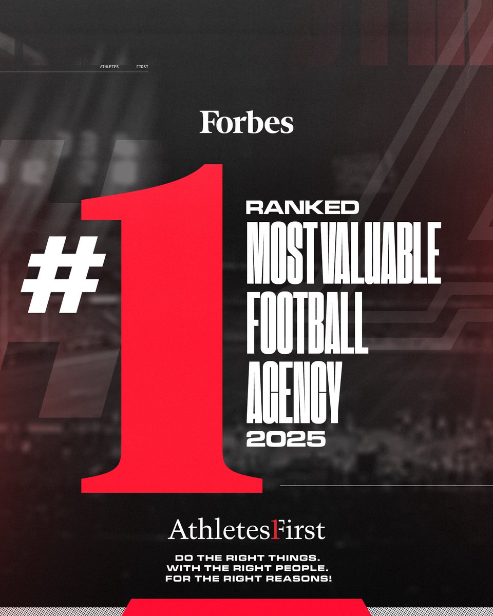 Athletes First was named the number 1 most valuable football agency in Forbes' 2025 ranking of the Most Valuable Sports Agencies.

We live by one core belief, "Do the Right Things. With the Right People. For the Right Reasons," and this is a testament to that. Thank you to the