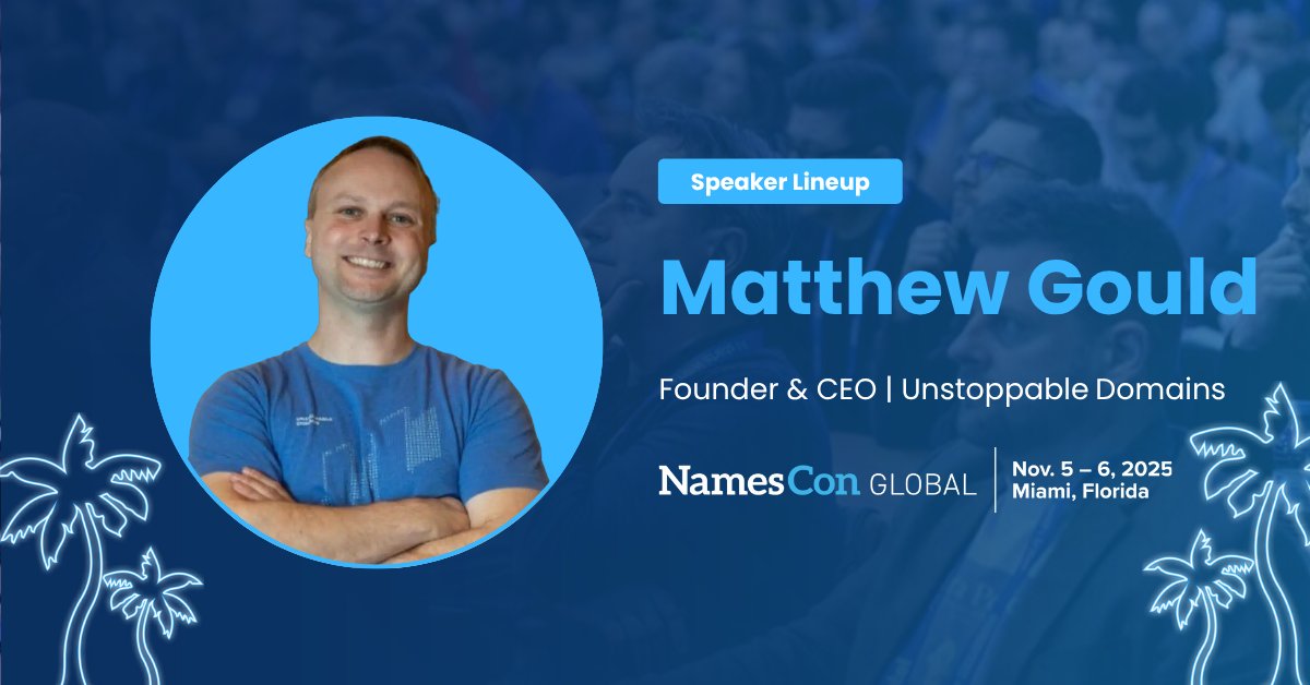 NamesCon (@namescon) on Twitter photo Excited to welcome Matthew Gould, Founder & CEO of <a href="/unstoppableweb/">Unstoppable Domains</a>, to the NamesCon stage!
He’s leading the charge on web3-native domains and bringing on-chain utility to the world of digital identity.
Don’t miss it: eu1.hubs.ly/H0kZvXf0 Excited to welcome Matthew Gould, Founder & CEO of <a href="/unstoppableweb/">Unstoppable Domains</a>, to the NamesCon stage!
He’s leading the charge on web3-native domains and bringing on-chain utility to the world of digital identity.
Don’t miss it: eu1.hubs.ly/H0kZvXf0