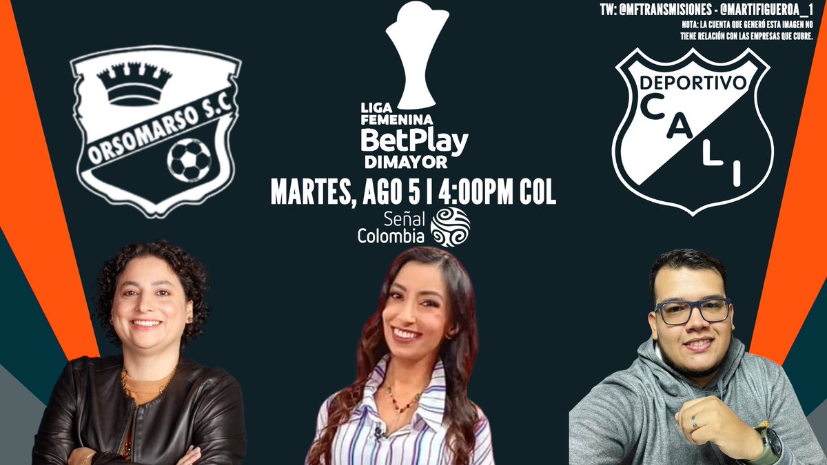 🇨🇴 <a href="/LigaBetPlayD/">LigaBetPlayDimayor</a> Femenina 2025 - Grupo A (Fecha 1)

<a href="/orsomarsosc/">Orsomarso SC</a> 💛💙 - <a href="/CaliFemenino/">Deportivo Cali Femenino</a> 💚🤍

Relatora: <a href="/mafeland89/">Maria Fernanda Franco Luna</a>
Comentarista: <a href="/JulieTorresG/">Julie Torres</a>
Campo de Juego: <a href="/CamiloCharrupiB/">Camilo Charrupi🎙</a>

📺: <a href="/SenalColombia/">Señal Colombia</a> (<a href="/SenalDeportes/">Señal Deportes</a>)

📱 ¡Síguenos!