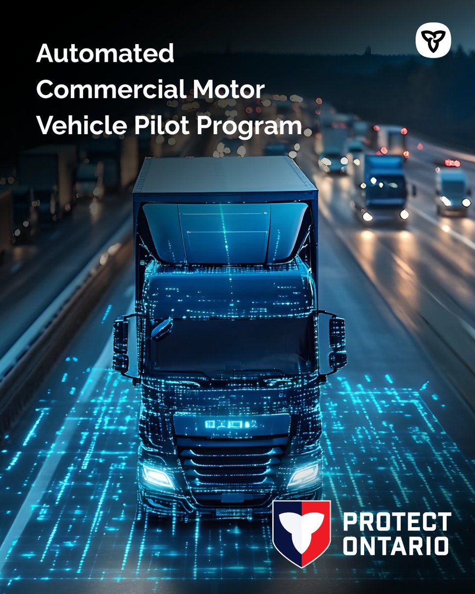 🚚 Ontario is launching a new 10-year pilot program to test automated commercial vehicles on our roads.

We’re working to protect Ontario’s economy and support our $3B/year trucking industry— all while maintaining our world-class road safety standards.

ontario.ca/page/automated…