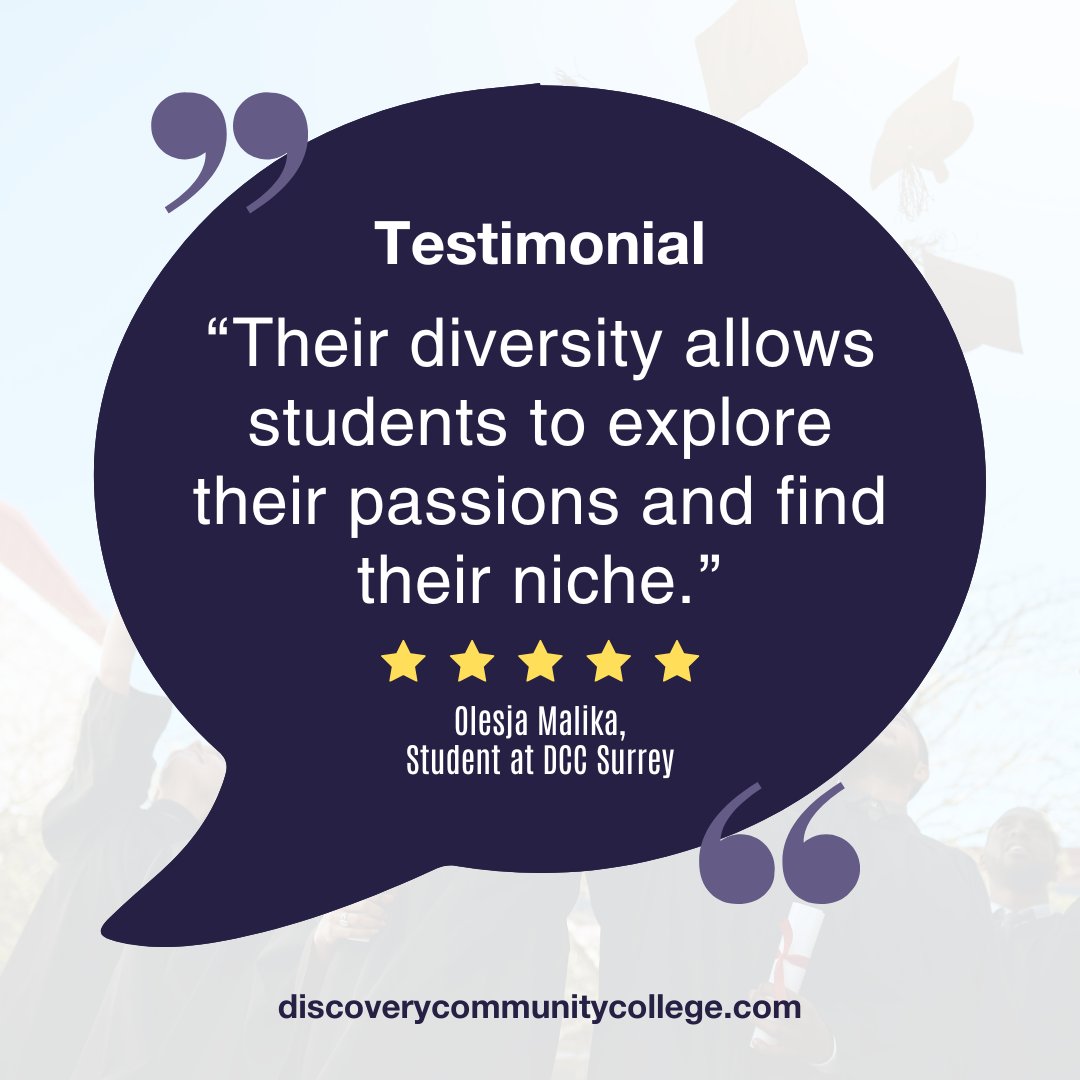 DiscCommCollege's tweet image. From expert faculty to hands-on career support, DCC Surrey is all about student success!

Thank you, Olesja Malika, for the kind words and for being part of our vibrant community. Your journey inspires us all! 🙏

#DCCProud #StudentJourney