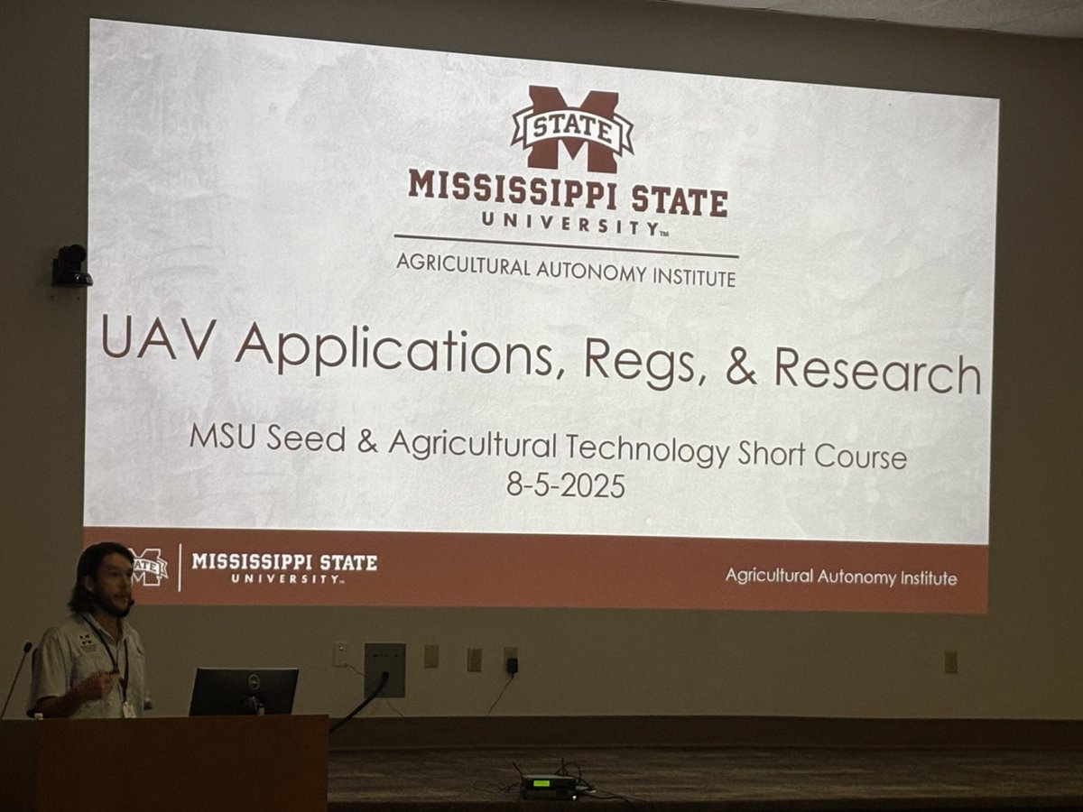 MSU Agricultural Autonomy Institute (@agautonomy) on Twitter photo Madison Dixon, Associate Director at AAI, presenting at the 2025 MSU Seed & Ag Technology Short Course at <a href="/msstate/">Mississippi State</a>! Madison Dixon, Associate Director at AAI, presenting at the 2025 MSU Seed & Ag Technology Short Course at <a href="/msstate/">Mississippi State</a>!