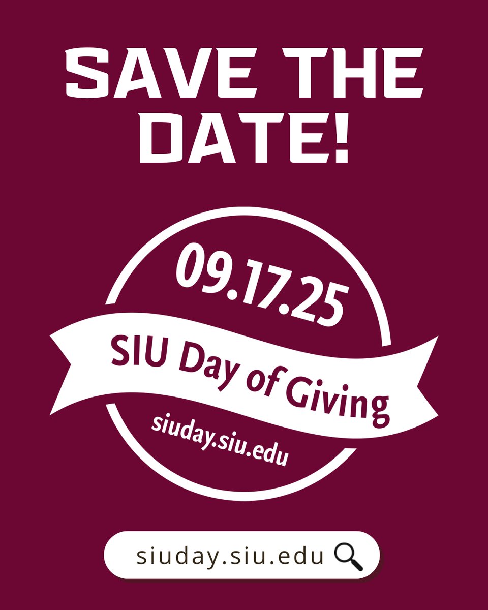Save the Date, Salukis! #SIUDay of Giving is coming — September 17, 2025! Join us for a day of unity, generosity, and Saluki pride. Support your favorite cause at SIU — every gift counts! Make your gift at siuday.siu.edu