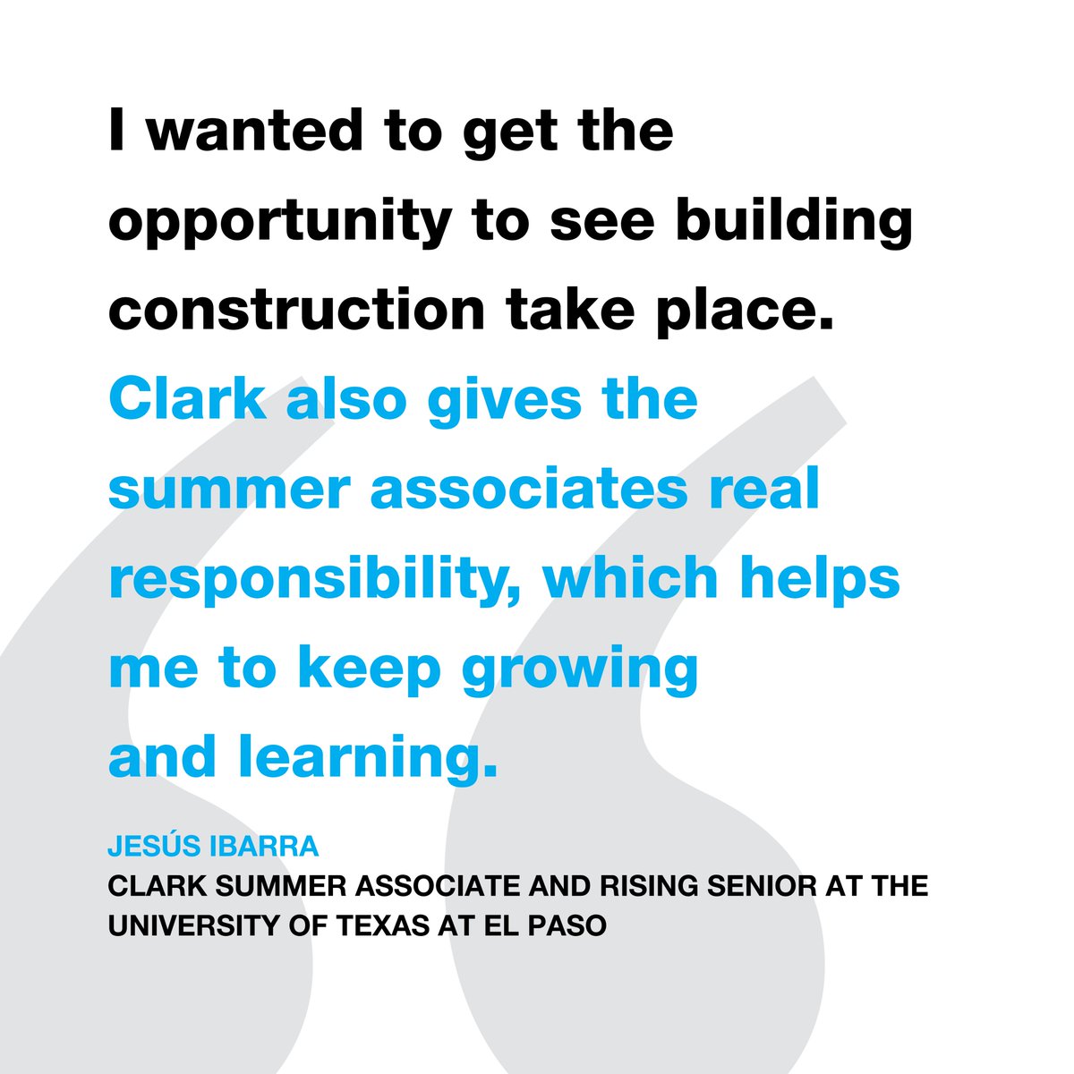 Meet Jesús Ibarra 👋

A rising senior at the University of Texas at El Paso studying civil engineering, Jesús is a Summer Associate working on the El Paso VA Health Care Center project in El Paso, Texas. His days consist of working alongside team members to track progress on