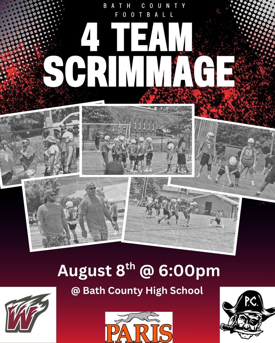 Coach Miller (@coachmiller64) on Twitter photo HERE WE GO!!!
Bath County football is hosting a 4 team scrimmage @ THE HILL‼️ Looking forward to the challenge and friendly competition against some great programs at 6:00pm!
<a href="/tenthregion/">10th Region</a>
<a href="/KYHighFootball/">KY HIGH FOOTBALL 🏈</a>
<a href="/BCWildcatFB/">Bath County Football</a> HERE WE GO!!!
Bath County football is hosting a 4 team scrimmage @ THE HILL‼️ Looking forward to the challenge and friendly competition against some great programs at 6:00pm!
<a href="/tenthregion/">10th Region</a>
<a href="/KYHighFootball/">KY HIGH FOOTBALL 🏈</a>
<a href="/BCWildcatFB/">Bath County Football</a>