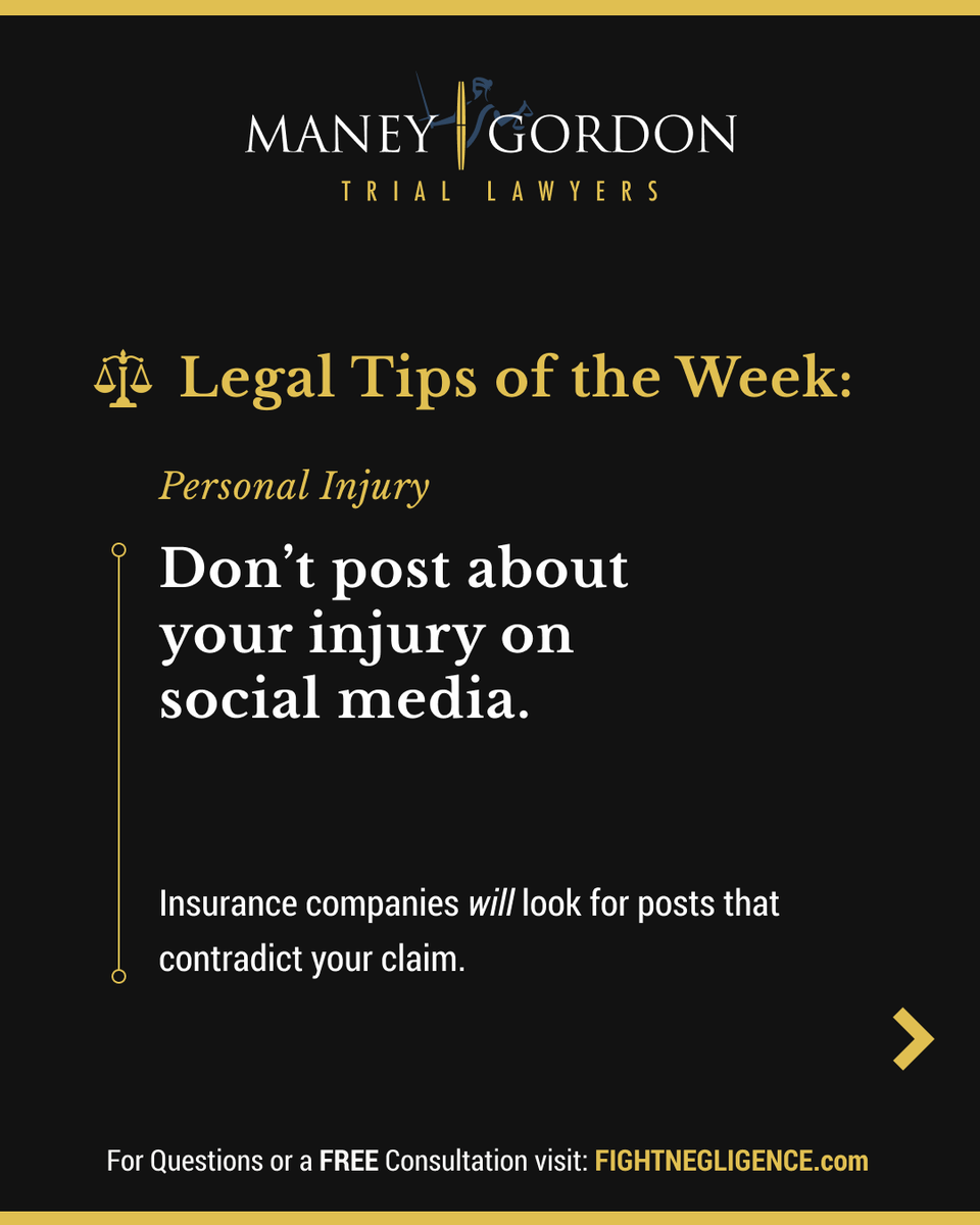 FightNegligence's tweet photo. 🤕 Over 400,000 personal injury cases are filed in the U.S. each year. Here are some tips in case you are involved in one.
.
.
.
.
#personalinjury #maneygordon #maneygordontriallawyers #tampalawyer #fightnegligence #tampalawfirm #mg #mgtriallawyers #cocounsel #legalreferral https://t.co/mukLeYJPys