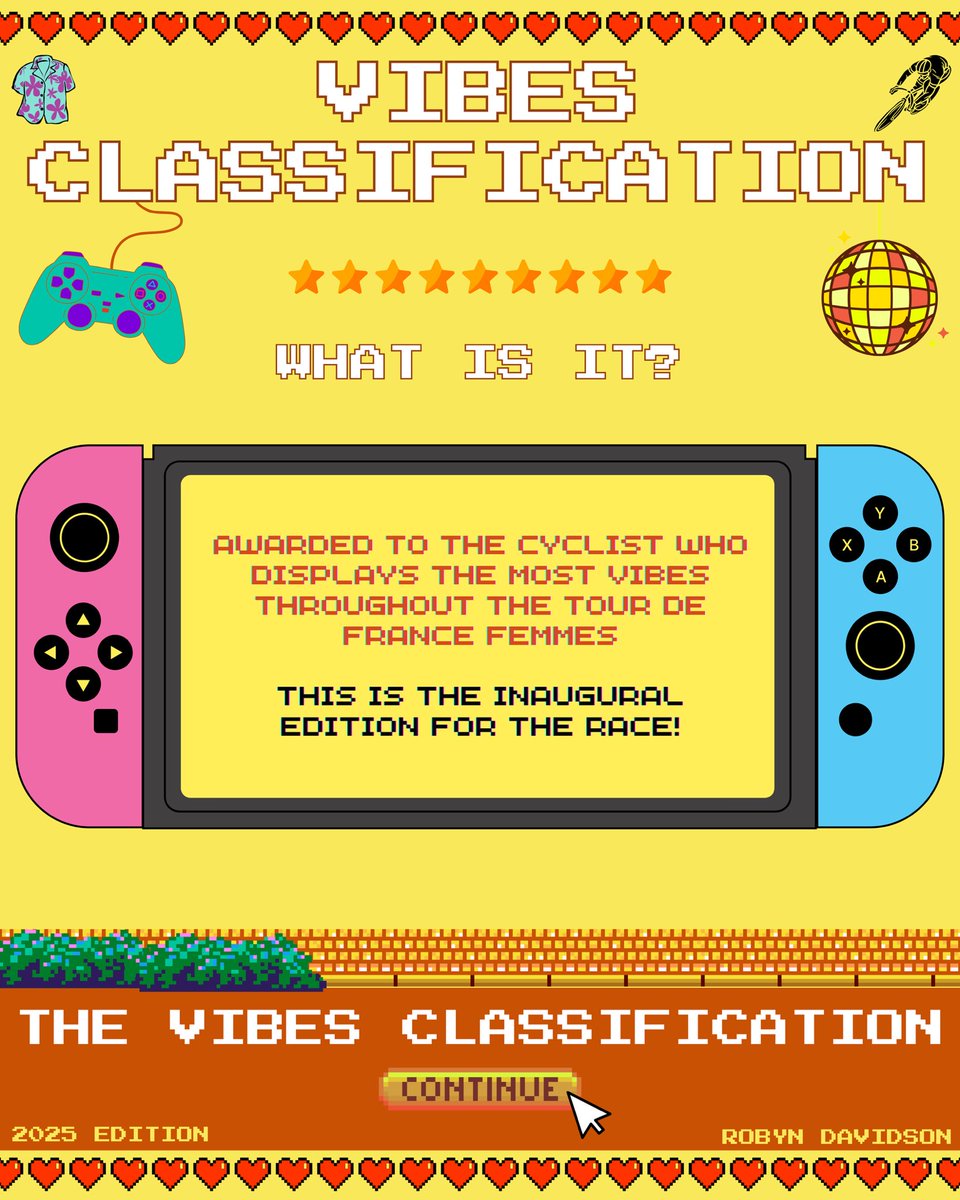 Presenting… 

The VIBES CLASSIFICATION for the 2025 Tour de France Femmes! 🚴🏼‍♀️