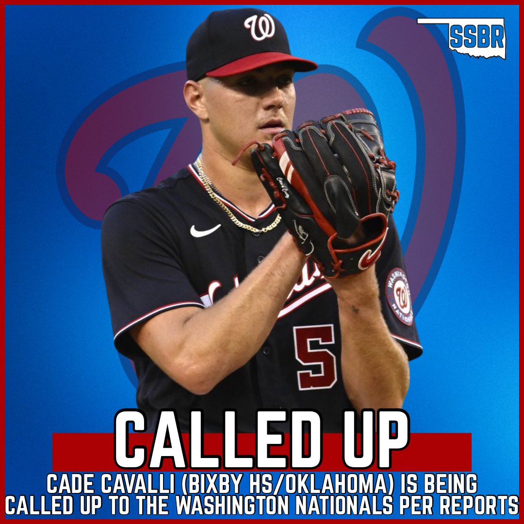 Per reports, Cade Cavalli (Bixby HS/Oklahoma) is being called up to the majors by the Washington Nationals

Cavalli made 1 start for the Nats in late ‘22 before going down with injury. He missed all of ‘23 &amp; pitched in 3 games in ‘24

He’s got 79 Ks in 74 IP this year

#OKPreps