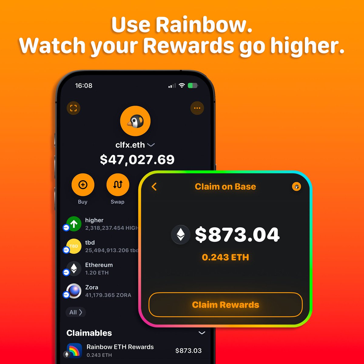 Over $800 in unclaimed ETH Rewards? 🌈👀
<a href="/colfaxxx/">colfax</a> is stacking Rewards and watching them go higher.

Open Rainbow, tap Claimables — you might have some too.