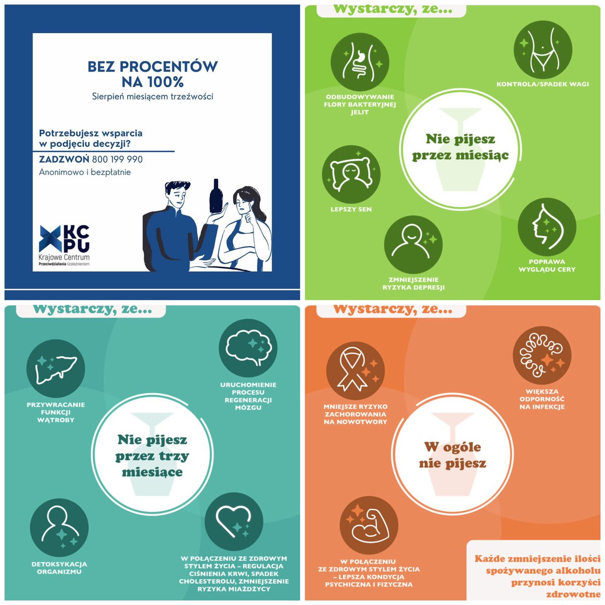 Sierpień. 
❓Może to dobra chwila na podjęcie decyzji o rezygnacji z alkoholu?
❗️Na miesiąc. A może na dłużej?
❓Potrzebujesz wsparcia w podjęciu decyzji?
Zadzwoń anonimowo i bezpłatnie: 800 199 990 📞
❗️Więcej tu: kampanianazdrowie.pl/wystarczy-ze/